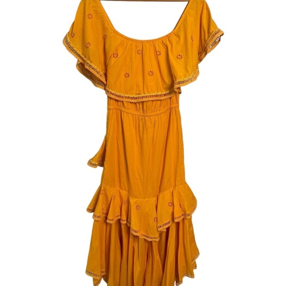 MISA Los Angeles Bethina Eyelet Off Shoulder Ruffled Dress Marigold Yellow XS - Picture 11 of 13